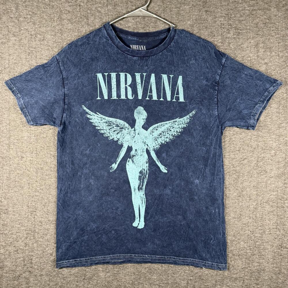 Nirvana Shirt Mens Medium Blue In Utero Angel Graphic Band Tee Grunge Rock
